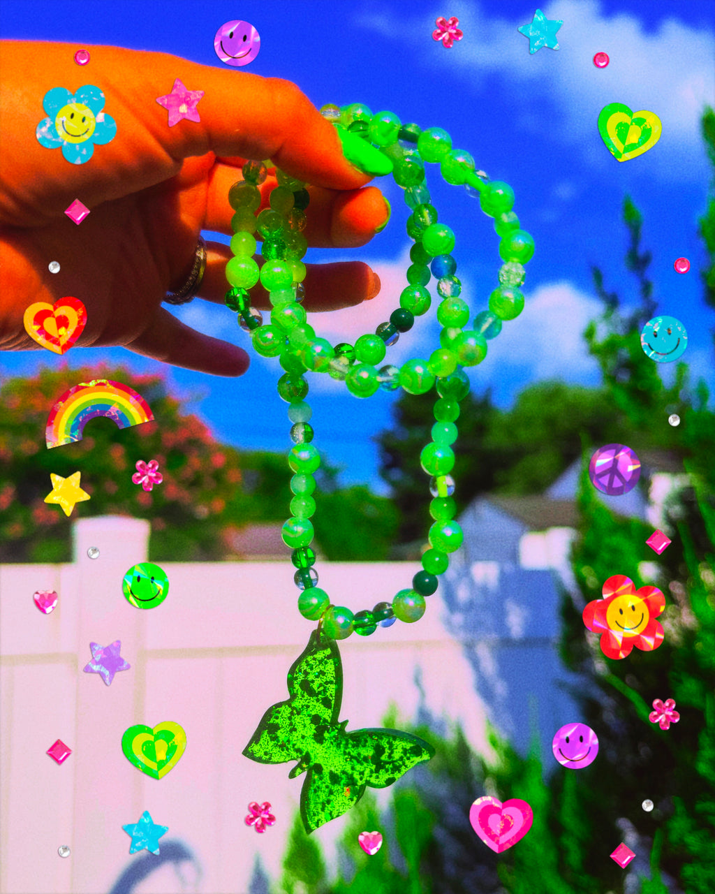 Fairy Garden ✧ Green Beaded Butterfly Necklace + Bracelet Set