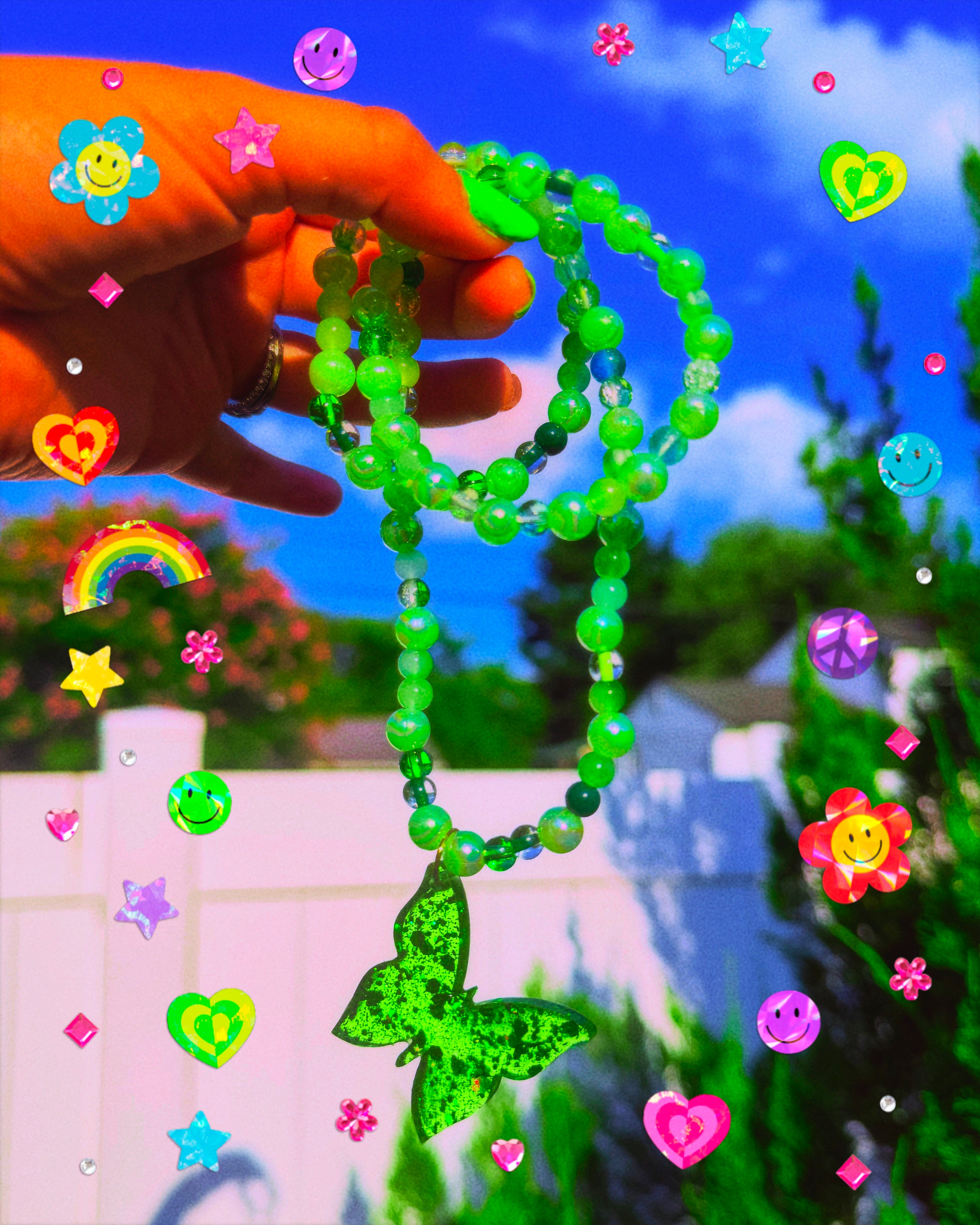 Fairy Garden ✧ Green Beaded Butterfly Necklace + Bracelet Set