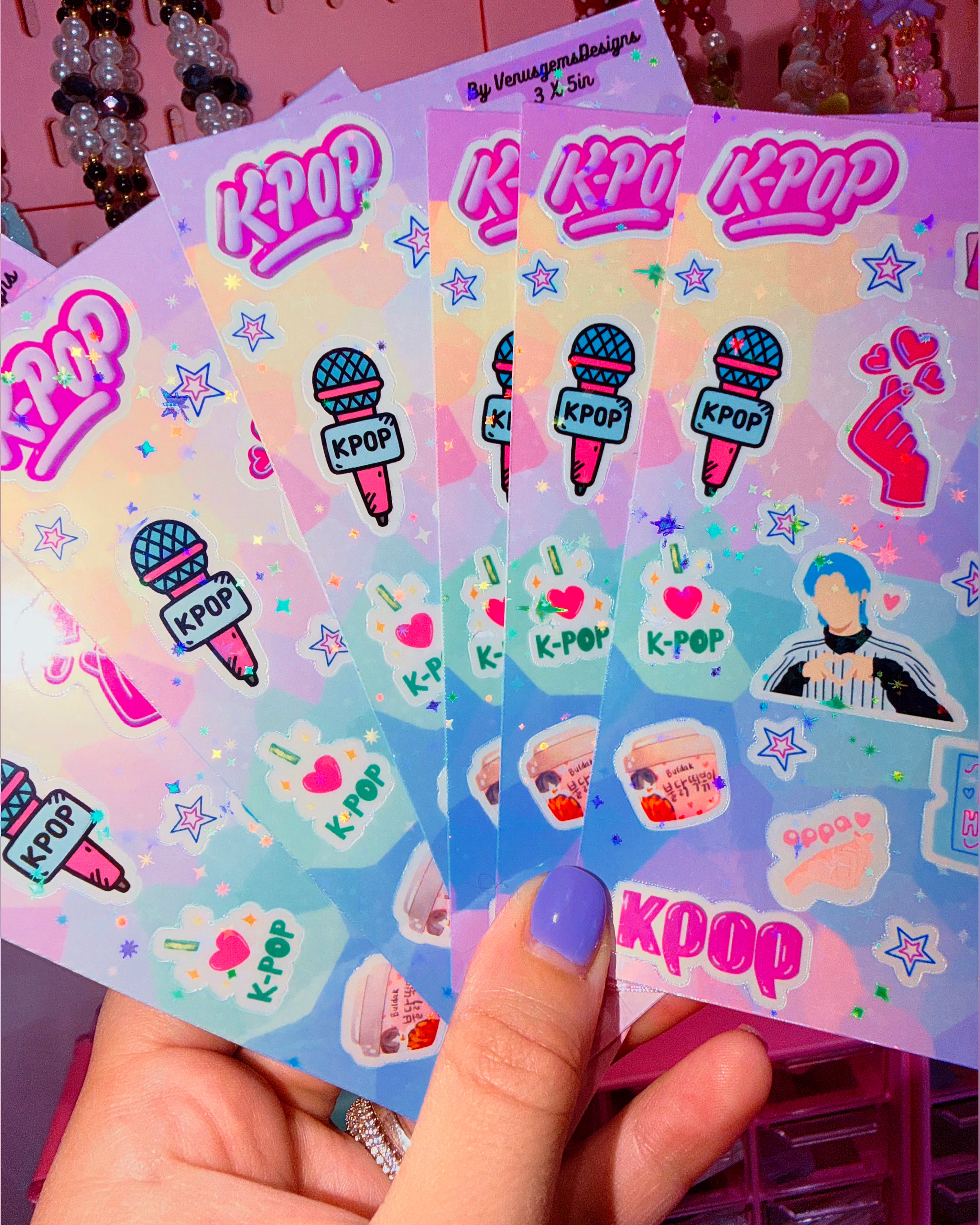 K-Pop Lover Sticker Sheet Set ♡ Glossy or Holographic Options | 3x5in