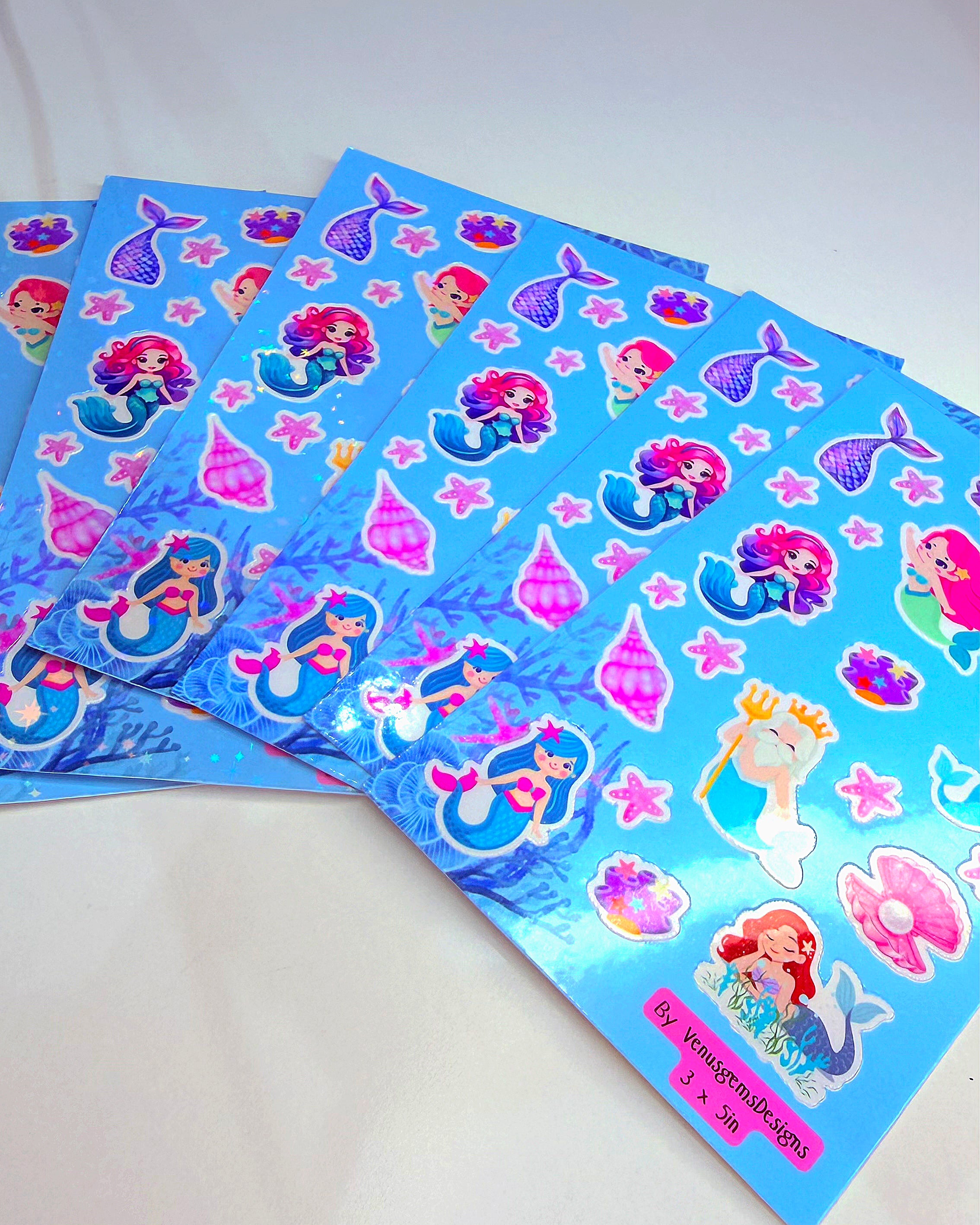 Mermaid Blues Sticker Sheet Set ♡ Glossy or Holographic Options | 3in x 5in