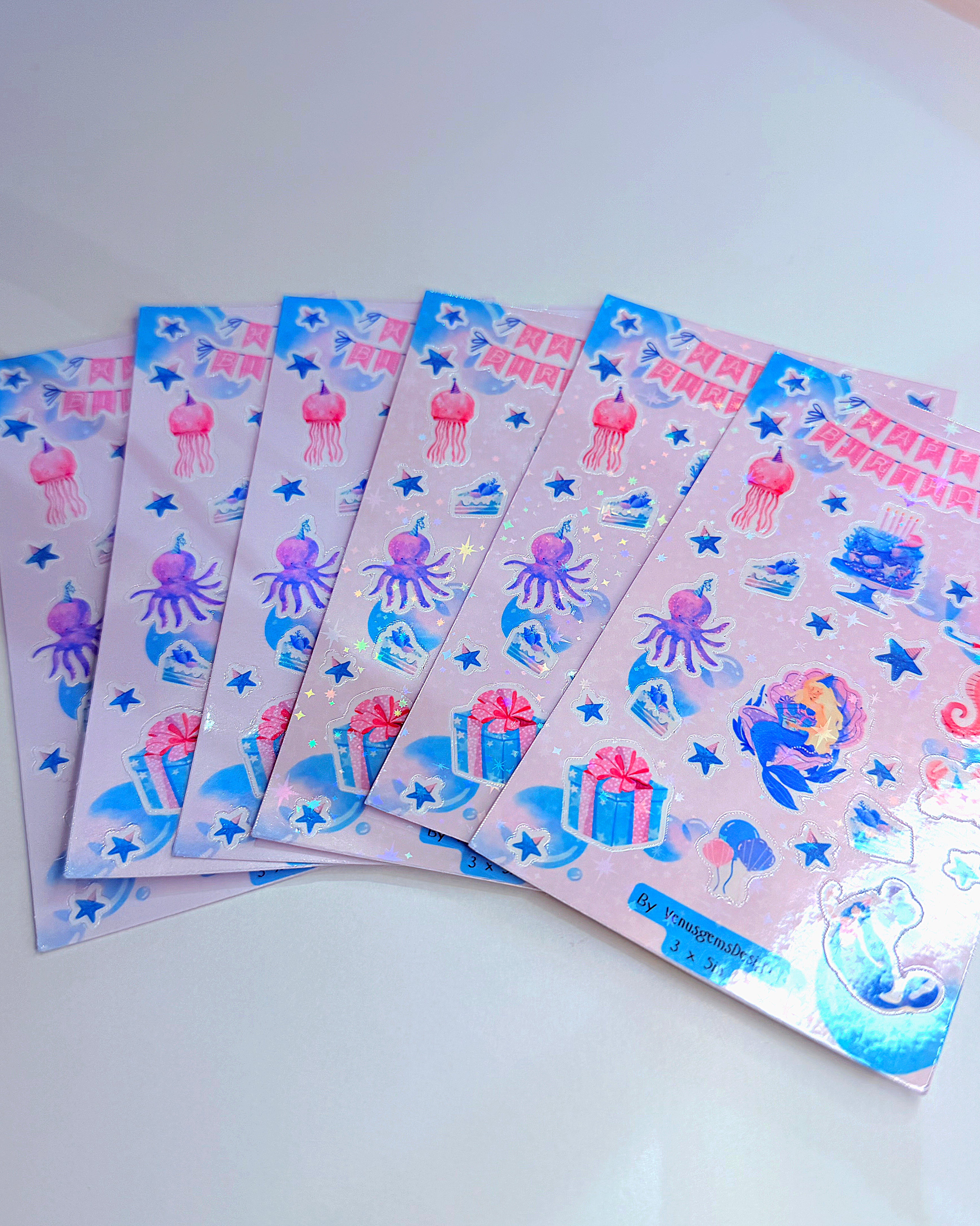 Mermaid Birthday Sticker Sheet Set ♡ Glossy or Glitter Stickers - 3x5in