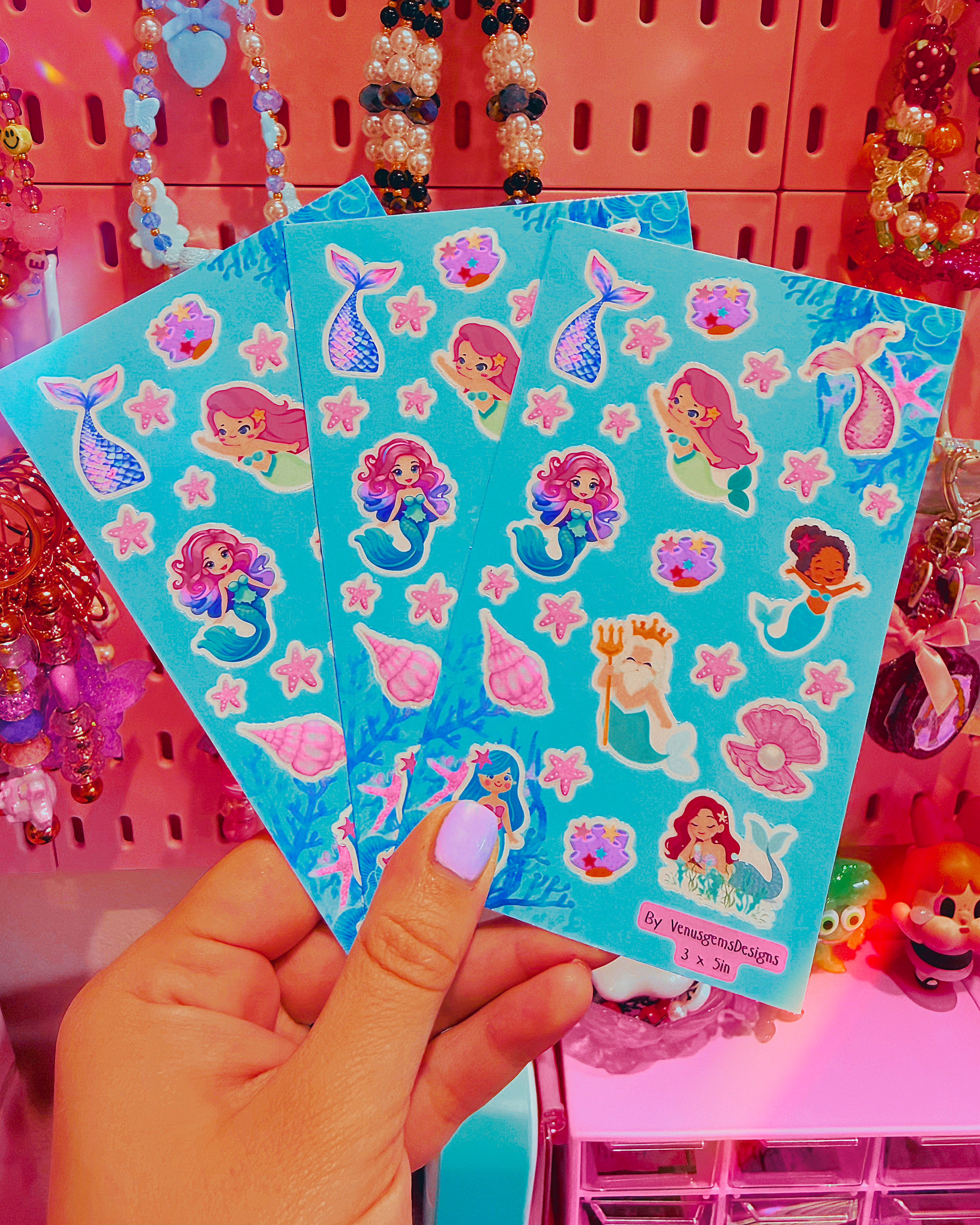 Mermaid Blues Sticker Sheet Set ♡ Glossy or Holographic Options | 3in x 5in