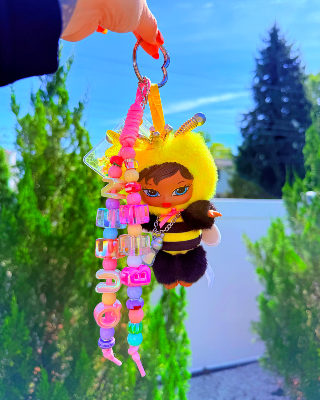 Queen Bee Bratziez 🐝♡ Custom Chunky Beaded Bag Charm + Keychain