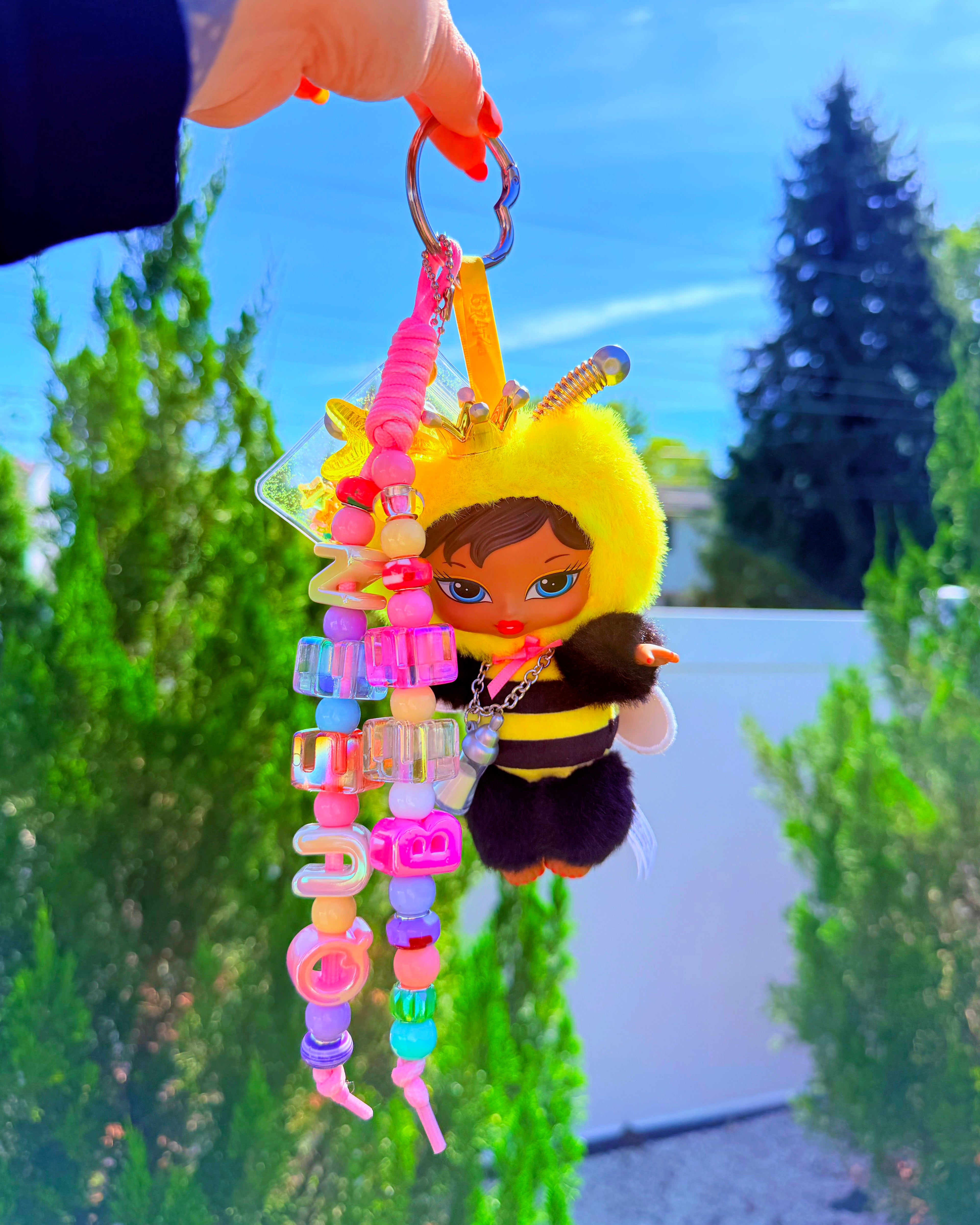 Queen Bee Bratziez 🐝♡ Custom Chunky Beaded Bag Charm + Keychain