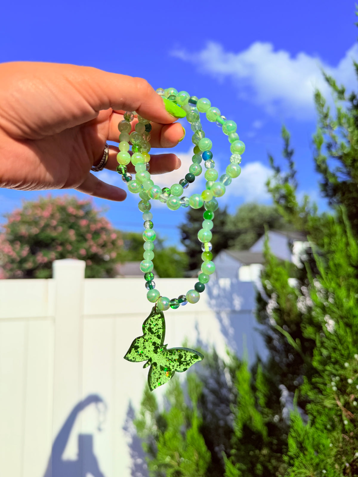 Fairy Garden ✧ Green Beaded Butterfly Necklace + Bracelet Set