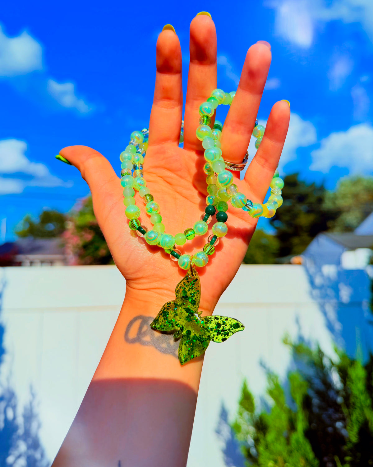 Fairy Garden ✧ Green Beaded Butterfly Necklace + Bracelet Set