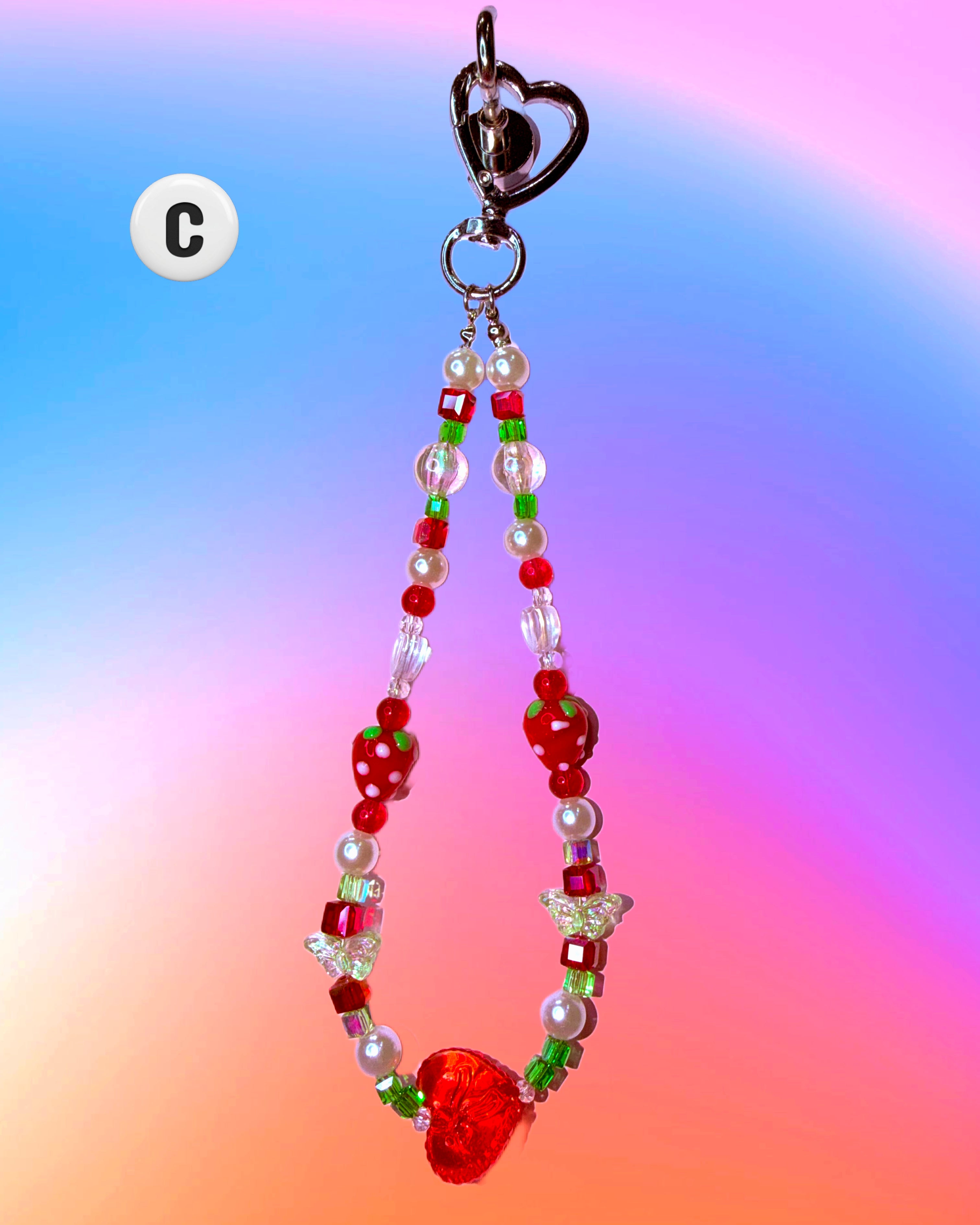 Strawberry Field ♡ Beaded Bag Charm, Keychain + Phone Wristlet