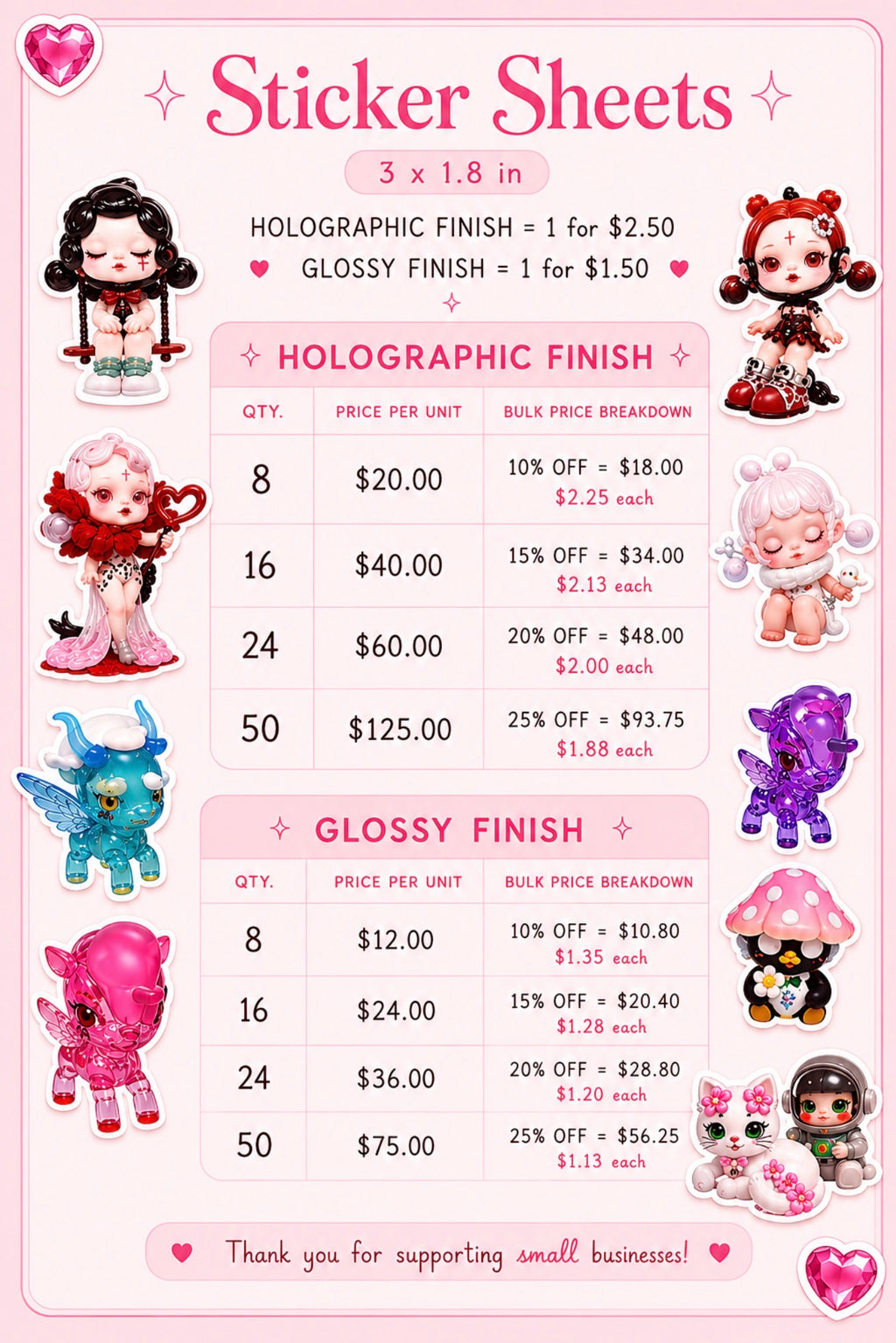 Mini Squish Away Mini Sticker Sheets ♡ Glossy or Holographic - 3x1.8in