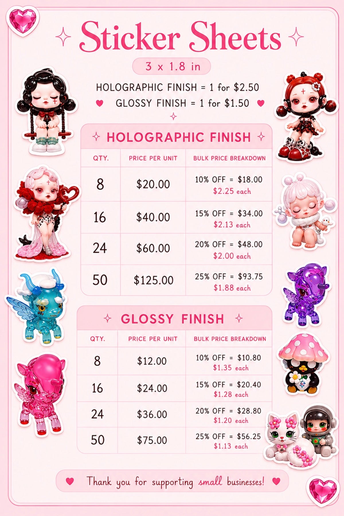 Mini Squish Away Mini Sticker Sheets ♡ Glossy or Holographic - 3x1.8in