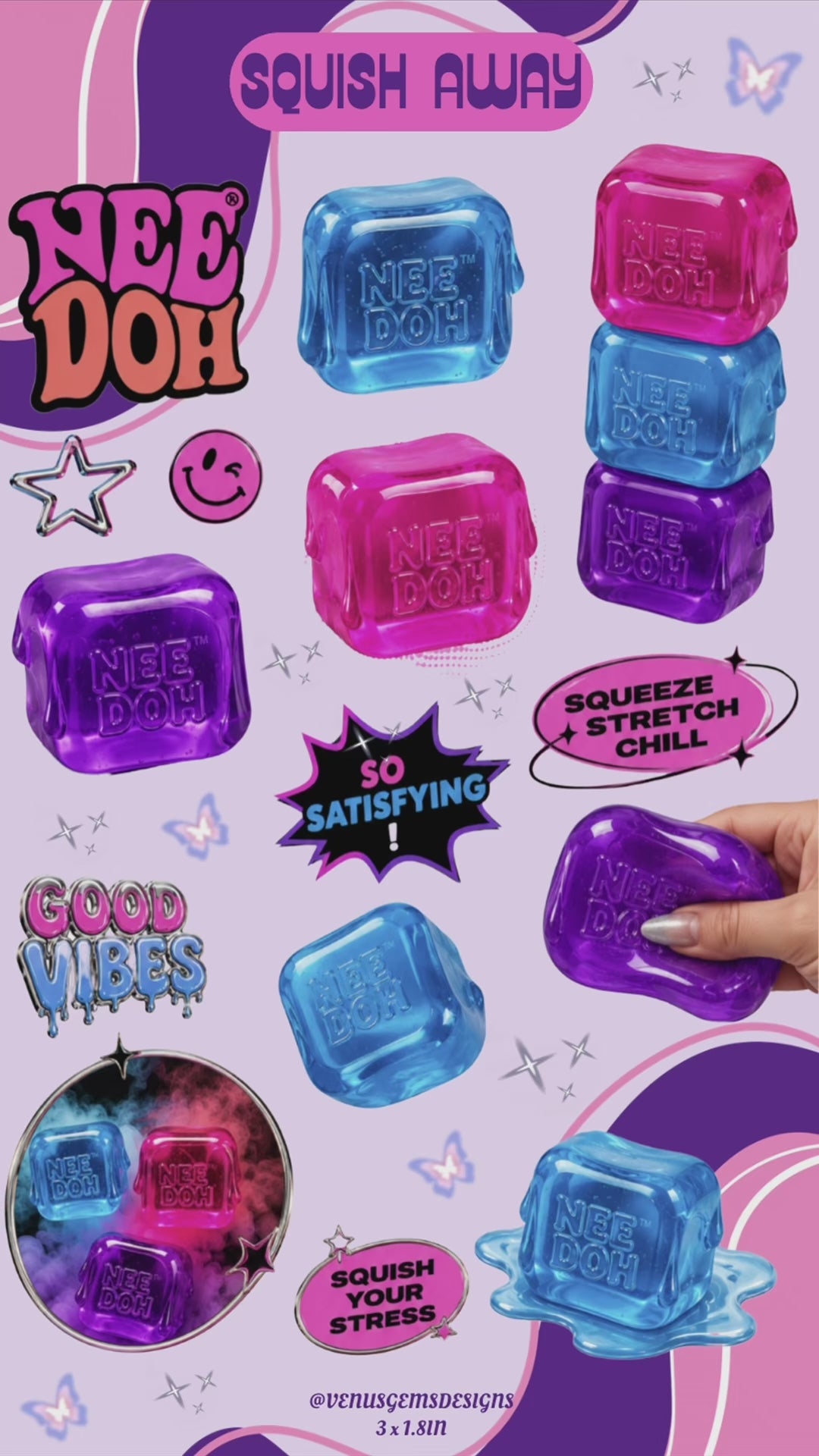Mini Squish Away Mini Sticker Sheets ♡ Glossy or Holographic - 3x1.8in